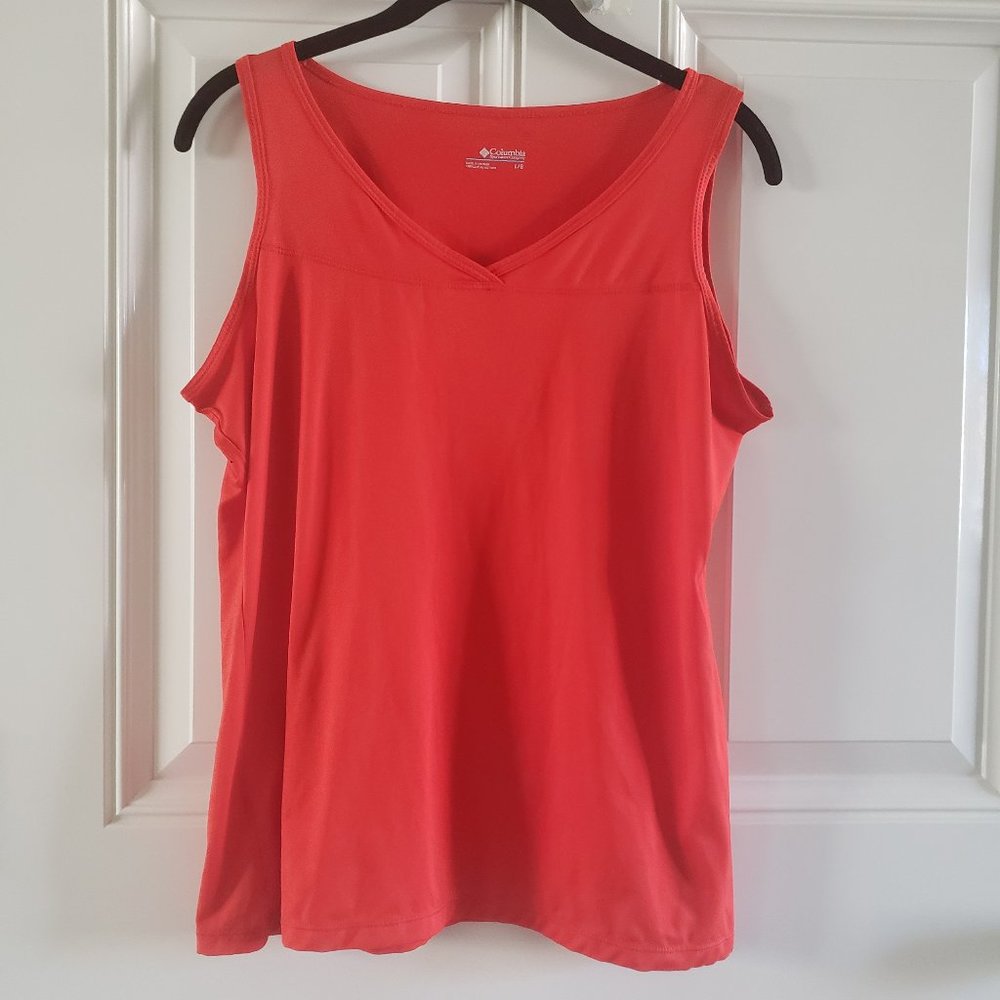 COLUMBIA V Neck Sleeveless Polyester Active Red Tank Top SZ L